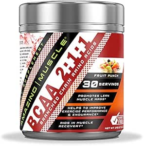 Amazing Muscle BCAA 2:1 1. Bölümlü Zincir Merik Asitler Tamam | 6.000 Mg Per Servis | Meyve Flavor | 30 Hizmet