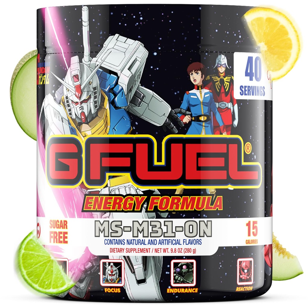 G Fuel MS-M31-0N Energy Drink Powder, Pre Workout Caffeine Mix for Gaming, Sugar Free Focus Amino, Vitamin + Antioxidants, 9.8oz (Ramune Melon, 40 Servings)