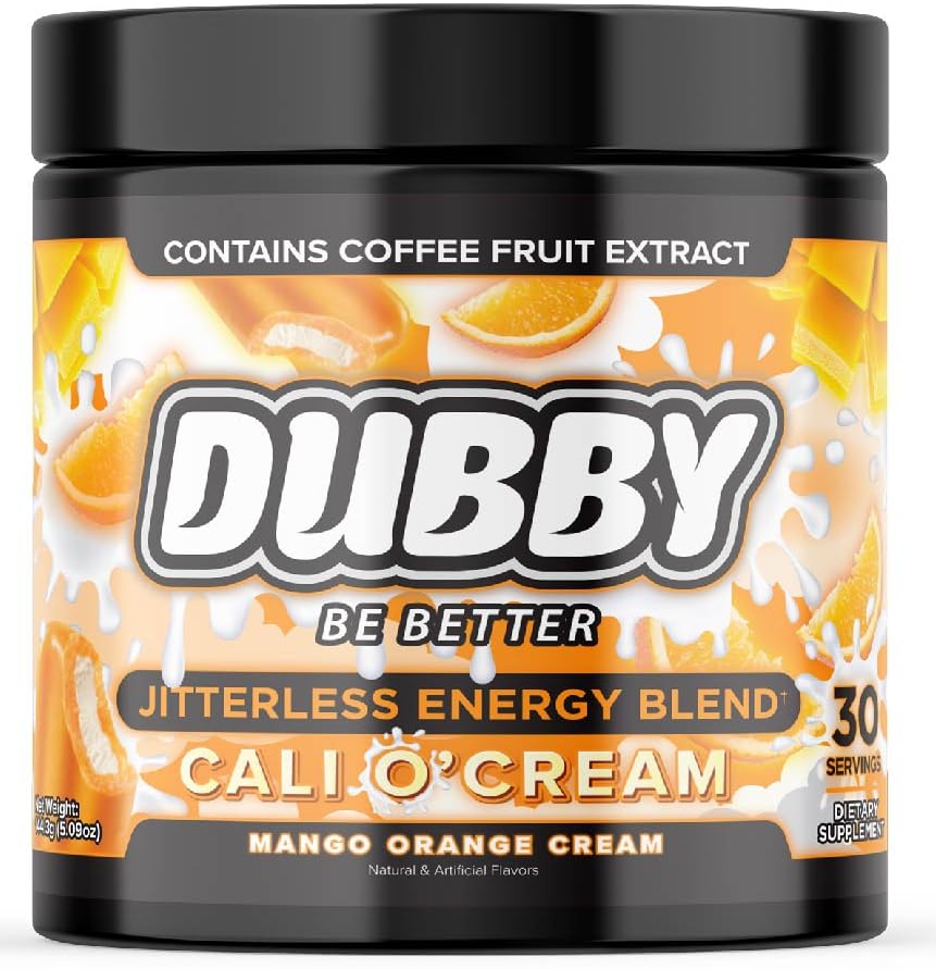 Dubby - Gamer Energy Drink Powder for Gaming - Sugar Free Energy Drinks, Nootropics Jitter-Free Natural Energy Powder, Mango Orange Cream Flavor, 30 Serving, 5.61 Ounces (Cali Cream)