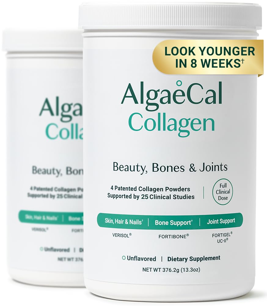 ALGAECAL Collagen - 4 Klinik olarak Desteklenen VER VERISOL®, FORTIGEL®, UC-II®, FORTIBONE®, Anti-Aging Hydrolyzed Collagen Toz, 60 Hizmet, ABD'de Yapılan