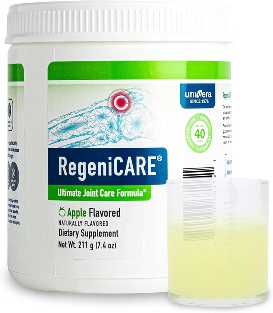 Univera RegeniCARE Green Apple, Glucosamine, Chondroitin, MSM, Univestin, Ortak Sağlık, Ortak Destek, Hareketli + Flexability, Green Apple Flavor, Toz, 30-Day Supply