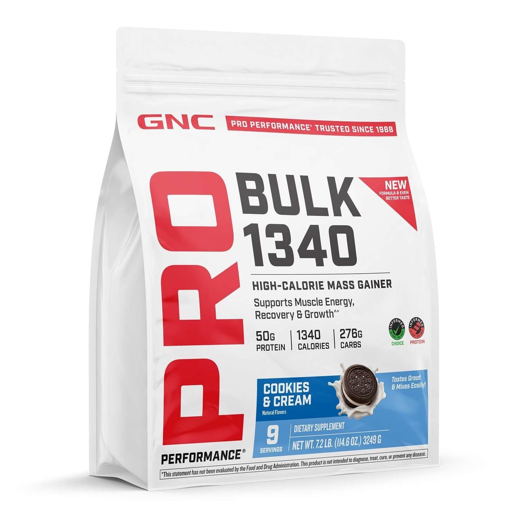 GNC Pro Performance Bulk 1340 - Protein Powder for Active Lifestyles - Sports Nutrition for Muscle Fuel - Nutrient-Dense Blend with Creatine & Glutamine - Cookies & Cream - 114.24 Oz (9 Servings)