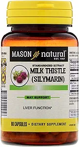 MASON NATURAL Milk Thistle (80% Silymarin Extract) with Calcium - Supports Health Liver Function, Cleanse and Detox, 60 Capsules