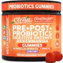 Clean Nutra Prebiotic Postbiotic Digestive Enzymes Gummies with Chicory Root, Boswellia Serrata, Turmeric, and Akkermansia | Pre+Post Probiotics Supplement | 60 Count Gummy | PooPerfect