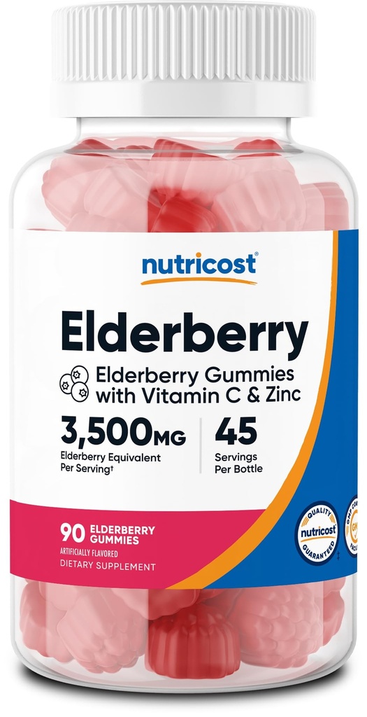 Nutricost Elderberry Gummies with Vitamin C & Bora 90 Gummies - Gluten Free, Vegetarian