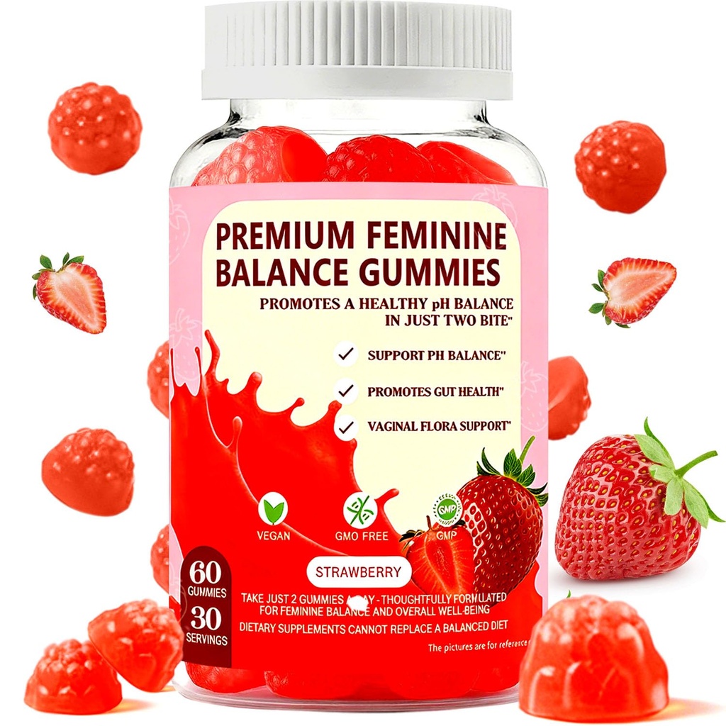 PH Gummies for Women - Ph Balance Gummies for Women Private Area, Feminine Gummy for Immune & Energy Supplement, Vegan, Gluten-Free, Strawberry Flavor, 60 Count
