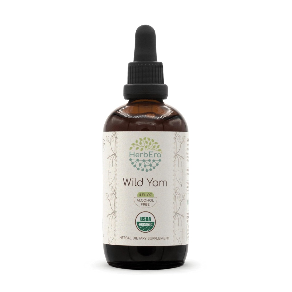 HerbEra Wild Yam B120 USDA Βιολογικό Εκχύλισμα Χωρίς Αλκοόλ Βότανο Βάμμα, Συμπυκνωμένες Υγρές σταγόνες Φυσικό Άγριο Γιαμ (Dioscorea Villosa) Αποξηραμένη Ρίζα 4 fl oz