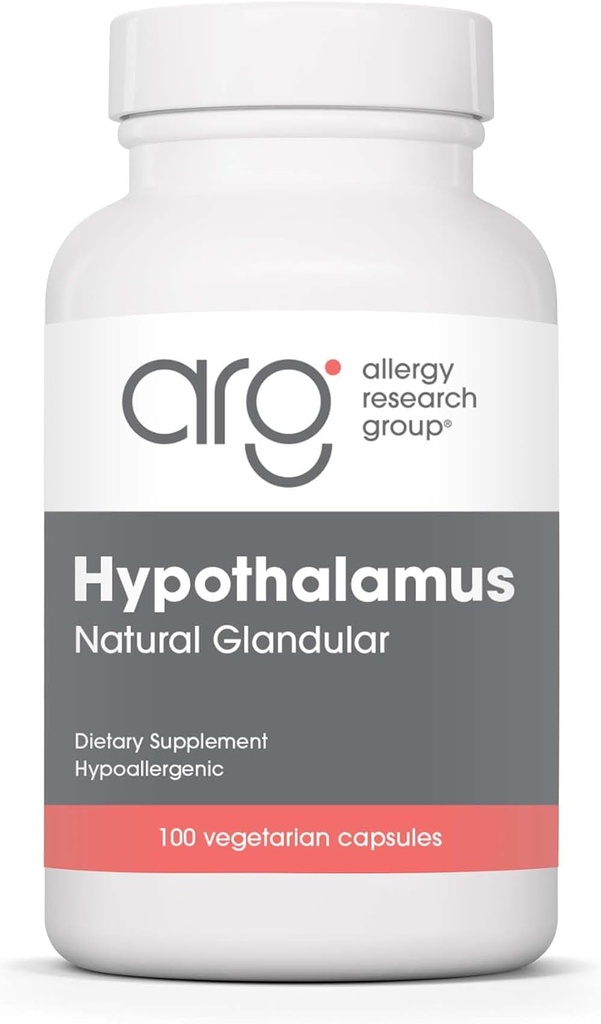 Alerji Araştırma Grubu Hipothalamus Supplement - Endocrine Support, Natural Glandular, 500 mg Adrenal Destek, Adrenal Gland Function, Bovine, Lyofiliized, Vegicaps - 100 Count