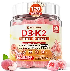 D3 K2, Gummies 5000IU / 10.000 IU ile 500 mgelli + K2 (MK-7) 200 Telefon, Magnezyum, C & çinko, Ekstra Güçlü - Bones Dişleri için Son Derecesi, Vegan - 2 Paket