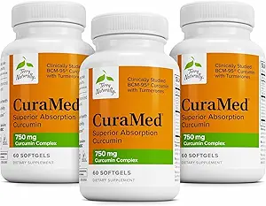 Terry Natural CuraMed 750 mg - Antioksi Supplement for Brain & Heart Health - Supplement with High-Potency Curcumin Complex - Kidney, Liver & Immune Health Support - 60 Softgels (Pack of 3)