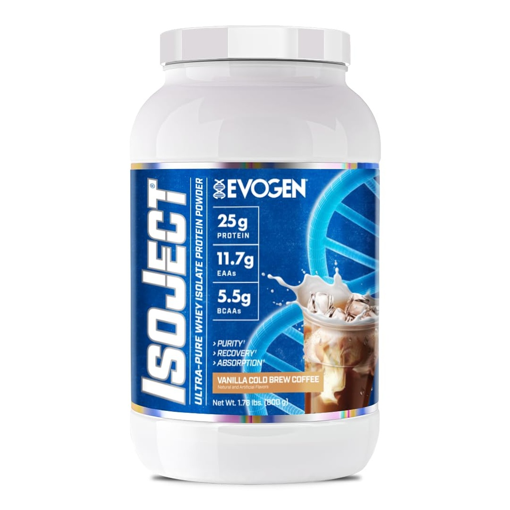 Evogen Isoject - Whey Protein Isolate | Ultra-Pure Whey Protein Powder with Ignitor Enzymes, BCAAs, and EAAs | Enhanced Absorption & Recovery | Vanilla Cold Brew Coffee | 25 Servings