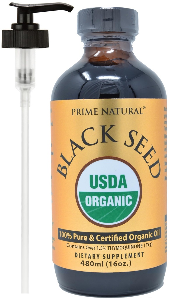 PRIME NATURAL Organik Siyah Tohum Petrol 16oz - Soğuk Baskısız Yüksek Senmoquinone 1.7% USDA Sertifikalı - Türk Kökeni Potent Nigella Sativa Sıvı - Vegan Omega 3 6 9, Antioksit