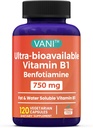 VANI 750MG Benfotiamin ile B1, 5X Time Fat & Water ► Thiamine B1 Supplement – Üçüncü Parti Test Edildi, No Gluten (120 Capsules)