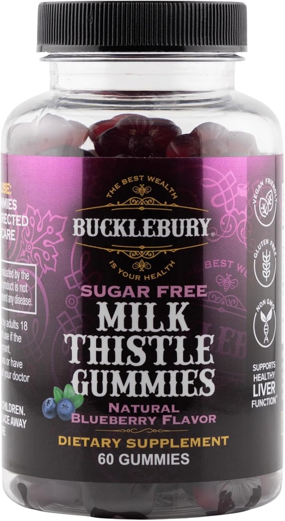 Bucklebury Sugar-Free Milk Butle Gummies 1000 mg with Natural Blueberry Flavor - Vegan, Gluten-Free, Non-GMO Natural Milk Butle Supplement for Liver Health, Immunity & Antioxy Support -60 Count