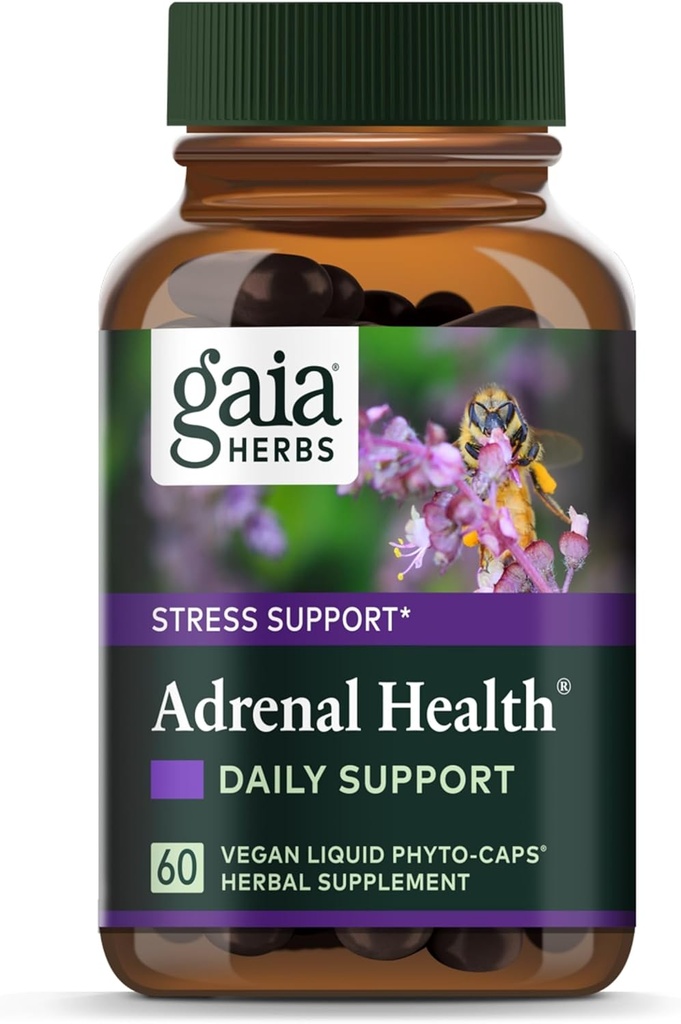 Gaia Herbs Adrenal Health Daily Support - συμπλήρωμα βοτάνων με Ashwagandha, Holy Basil & Schisandra - Βοήθεια Διατήρηση Υγιεινής Ενέργειας & Στρες Επίπεδα* - 60 Vegan Liquid Phyto-Capsules (60-Day Supply)