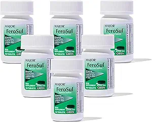 Büyük Ferosul - Ferrous Sulfate 325 mg Tabletleri 65 mg of Elemental Iron - Kadınlar için Demir Supplement, Erkekler - Yeşil - 100 Tablet (6 Paket)