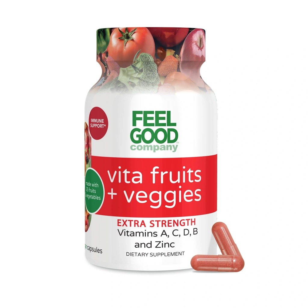 FeelGood Superfoods 1000mg κάψουλες υποστήριξης ανοσοποιητικών Φτιαγμένα με 25 βιολογικά φρούτα και λαχανικά, ισχυρά ενισχυτικά ανοσίας με βιταμίνες Α, C, D3, και ψευδάργυρο, 60 μέτρα