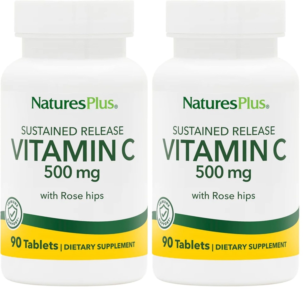 NaturesPlus Vitamin C with Rose HIPS - 500 mg, 90 Vegetarian Tablets - Corn-Free, Gluten-Free - 90 Servings (Pack of 2)