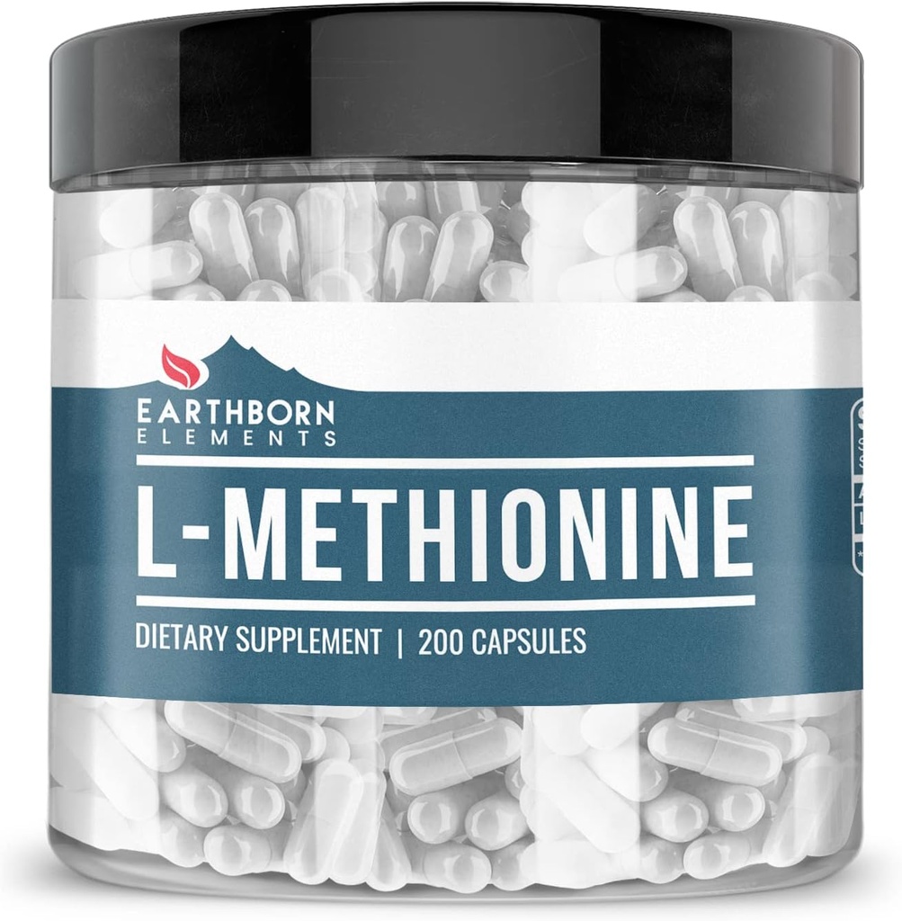 Earthborn Elements L-Methionine 200 Capsules, Pure & Undiled, No Wordss