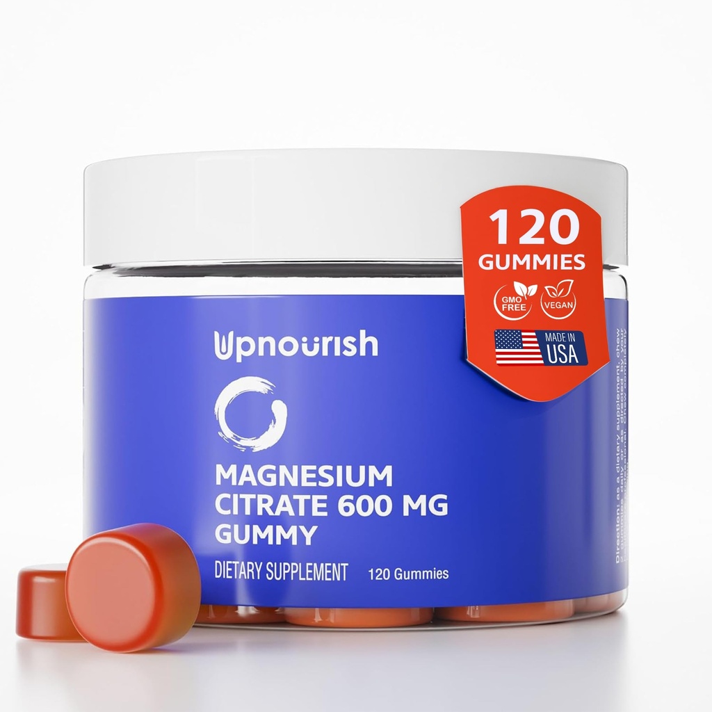 Yetişkinler ve Çocuklar için Magnezyum Gummies 600 mg, Calm Supplement for Muscle Relaxation, Bone and Digestive Health, Citrato de Magnesio, Vegan, Non-GMO, 120 Count