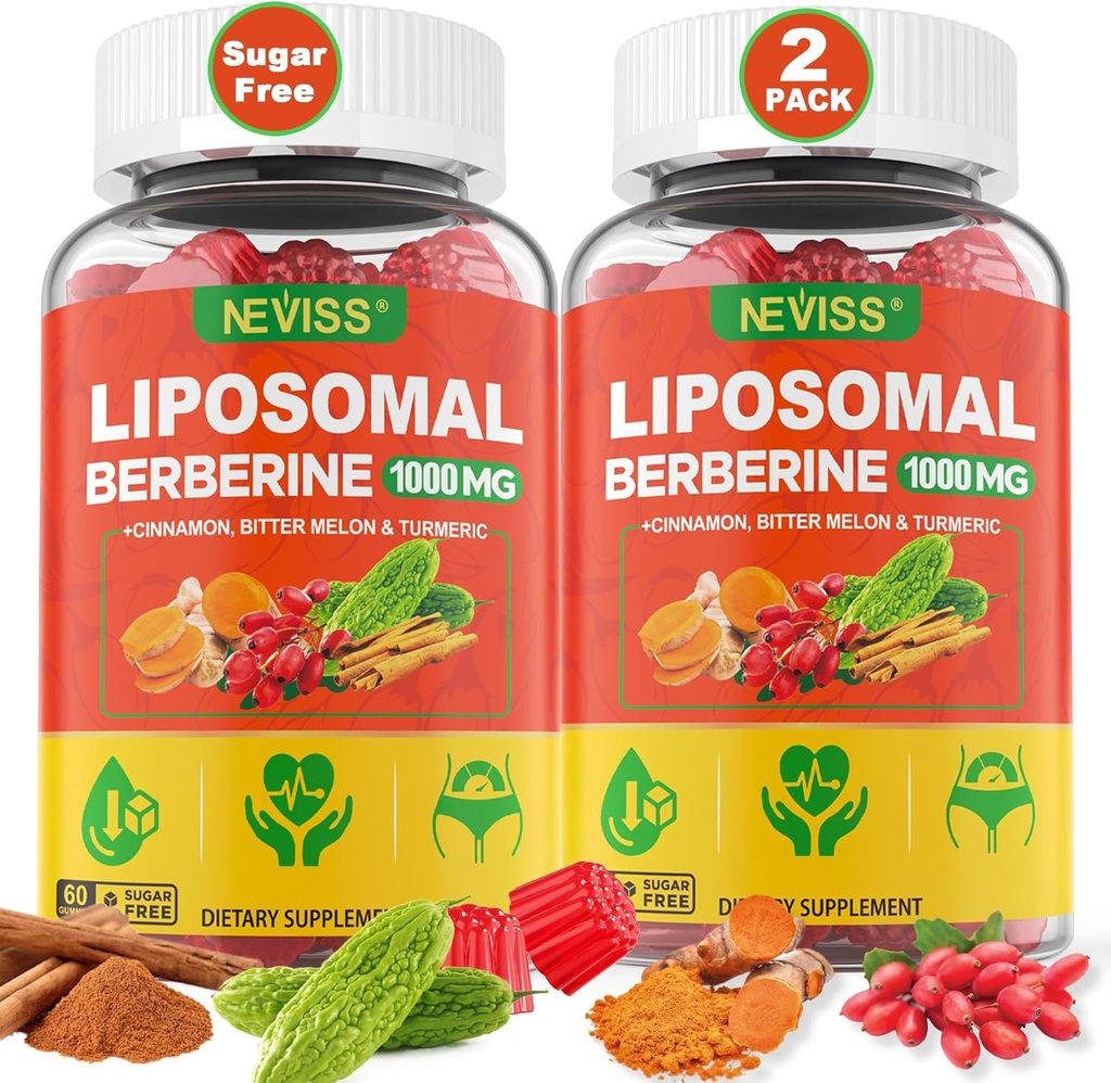 Liposomal Berberine Gummies Organic + Berberine HCL + Turmeric, Berberine Supplement with Ceylon Cinnamon, Bitter Melon, Fiber for Digestion, Artichoke for Liver, Συνολική Υγεία, Χωρίς ζάχαρη
