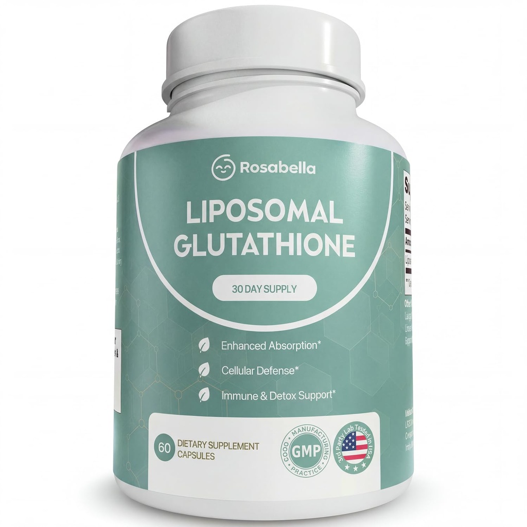 Rosabella Liposomal Glutathione 500mg – High Absorption Glutathione Supplement, Antioxidant Support, Cellular Health & Detox Support, 60 Capsules, 30 Day Supply, Daily Antioxidant Capsules
