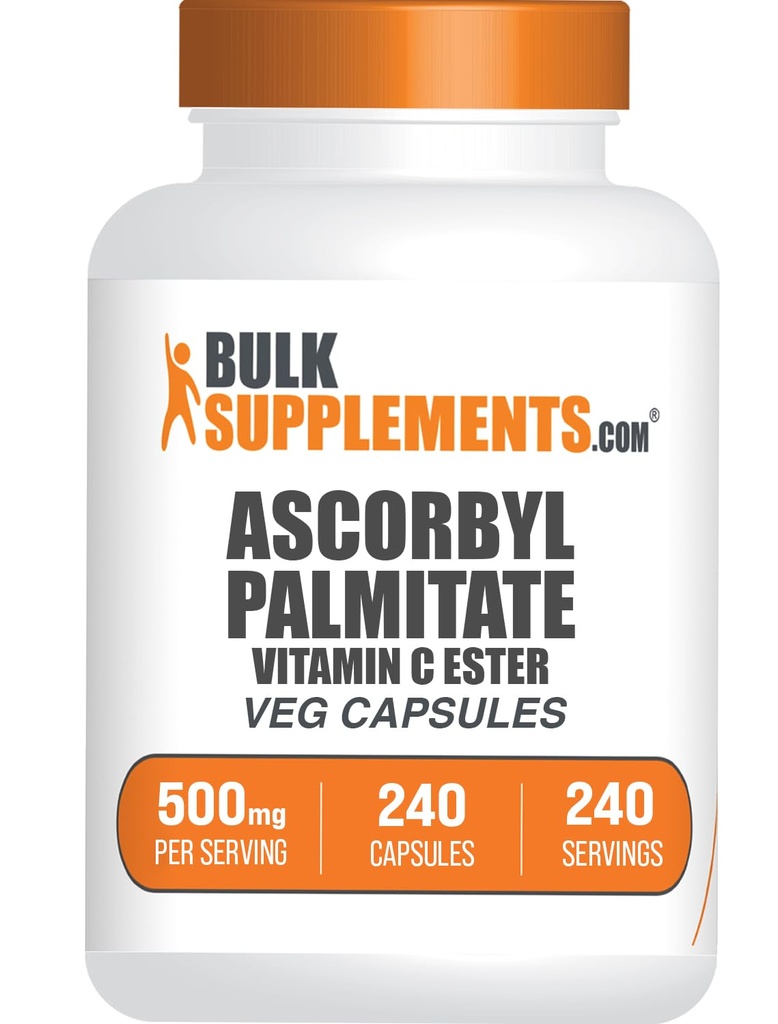 BulkSupplements.com Ascorbyl Palmitate Capsules - Vitamin C Ester, Vitamin C Supplement - Vegan & Gluten Free, 1 Capsule per Serving (500mg), 240 Count (Pack of 1)