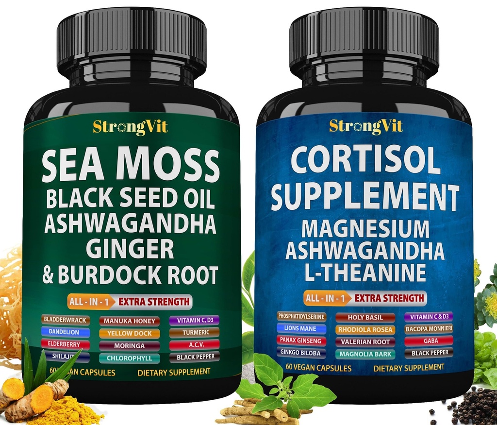 StrongVit Sea Moss Complex & Cortisol Supplement Bundle (120 Capsules)
