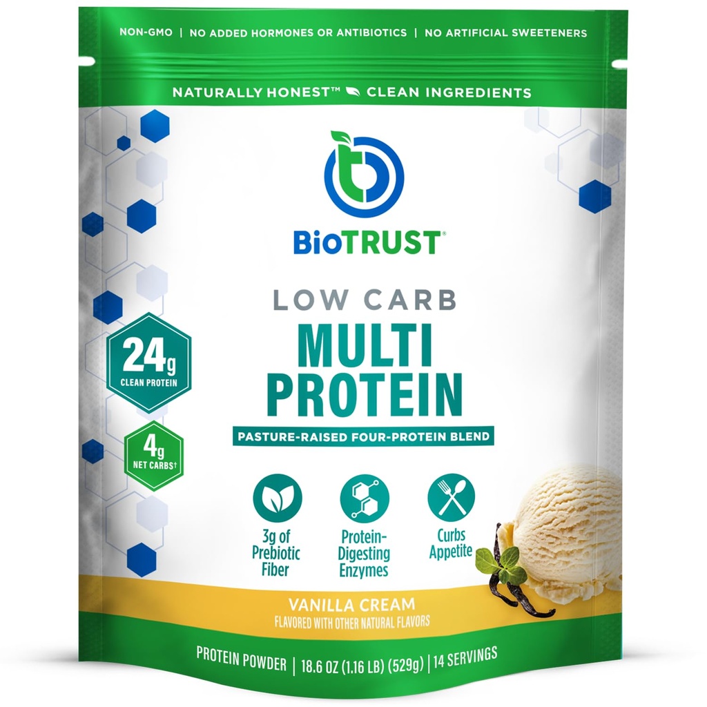 BioTrust Low Carb Protein Tozu - Doğal ve Lezzetli Whey & Casein Ölmüş Hormon Ücretsiz İneklerden - GMO, Soy Free, Gluten Free, Hormon Free (Vanilla)