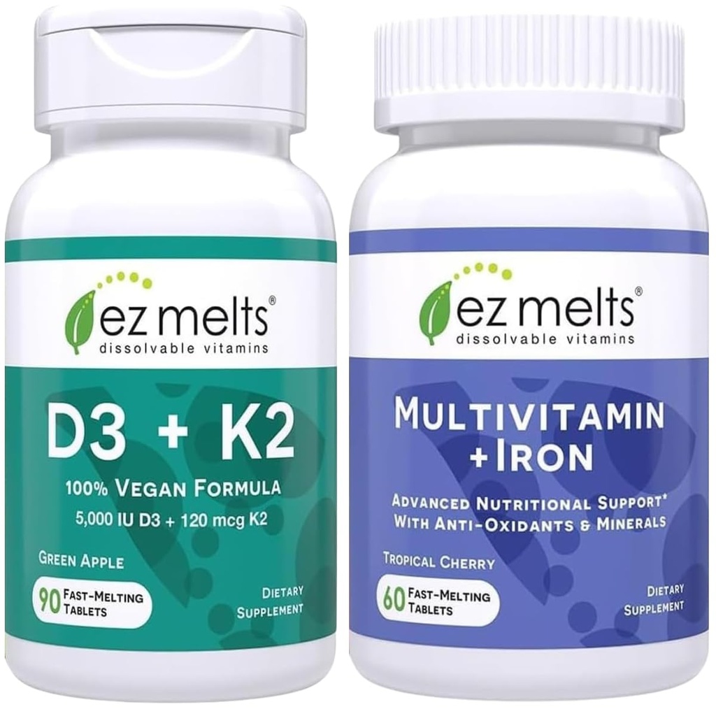 EZ Melts Vitamin D3 K2 and Multivitamin with Iron, Sugar Free