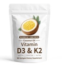 Naturals D3 K2, Vitamin D3 10000 IU + K2 200 MCG, Vitamin D3 & K2 Coconut Oil Softgels Capsules for Bone, Immune Health, Boosts Energy & Calcium Absorption, 180 Gels (1)