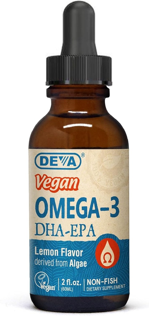 DEVA Vegan Omega-3 Sıvı DHA - EPA, Algae, Lemon Flavor, 2 Ounce