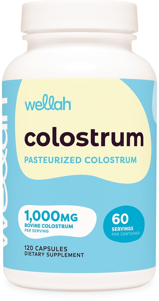 Wellah Pasteurized Colostrum Capsules (1,000mg) 120 Capsules - Bovine Colostrum, 60 Servings