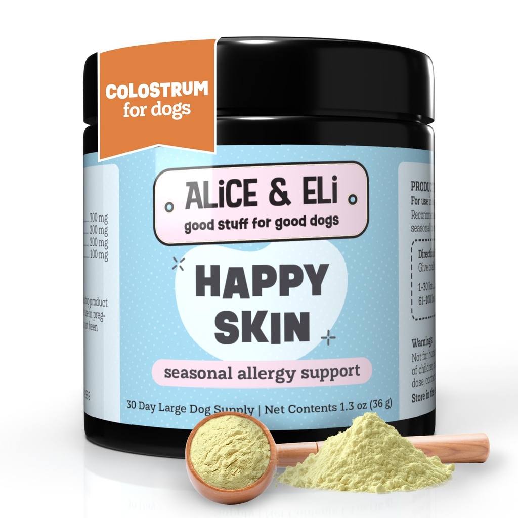 Alice & Eli Happy Skin - Seasonal Allergy Support with Quercetin & Bovine Colostrum - for Dogs with Sensitive Skin or Environmental Allergies