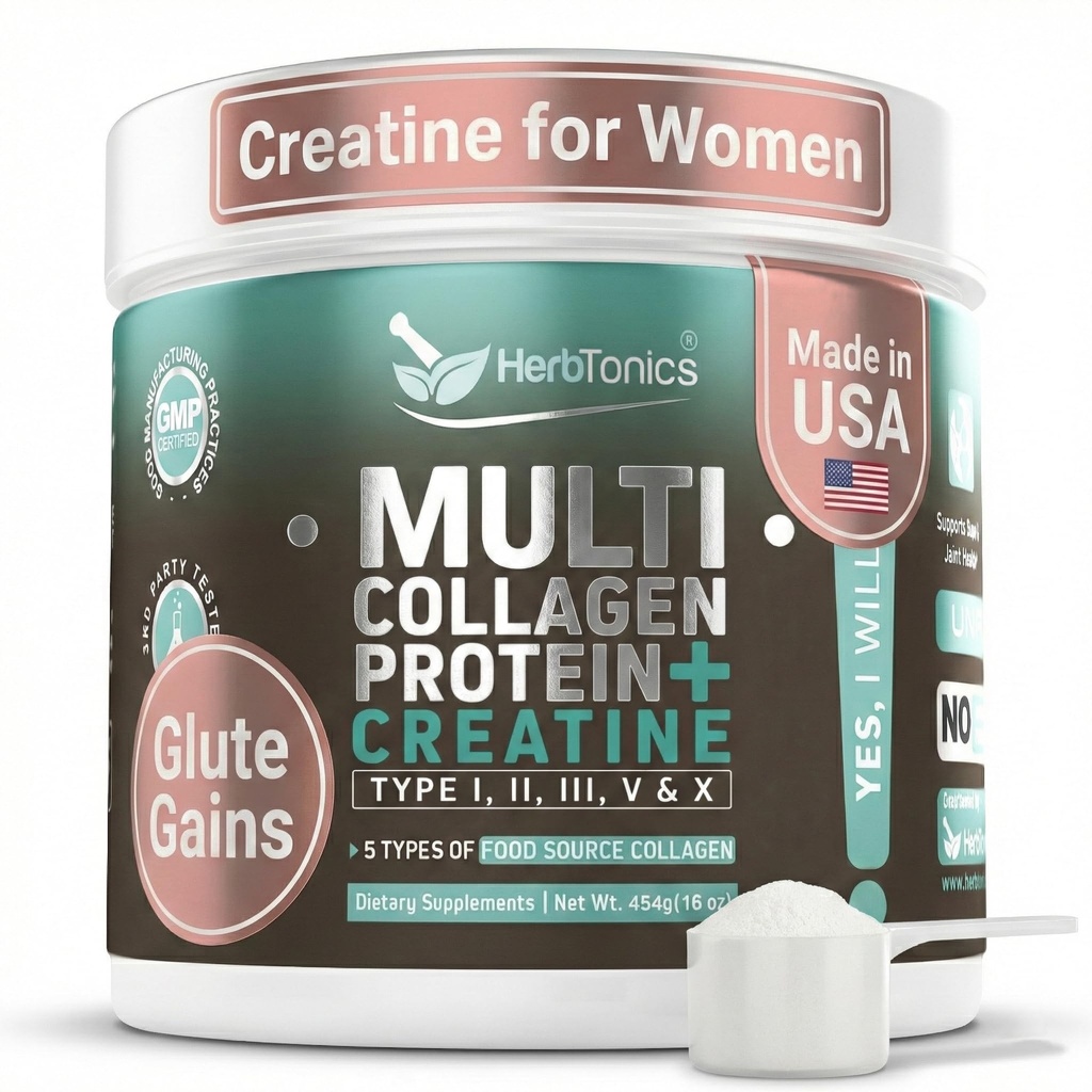 Herbtonics Multi Collagen Protein Powder - Grass-Fed Collagen Peptides (Τύπος 1, 2, 3, 5, 10) για την υγεία των αρθρώσεων, του δέρματος και των οστών.