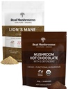 Real Mushrooms Hot Chocolate Mix (15 hizmet) ve Lion's Mane (60 Hizmet) Toz Sche - Günlük Immunity & Cognition Support - Gluten-Free, Non-GMO, Vegan
