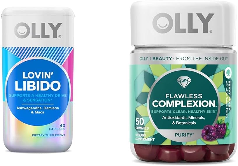 OLLY Lovin' Libido Capsules for Women, Boost Desire, 20 Day Supply Flawless Complexion Gummy, Clear Skin Support, Berry Flavor, 50 Kont