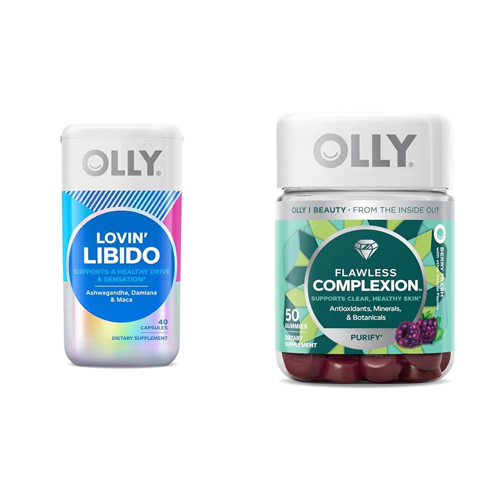 OLLY Lovin' Libido Capsules for Women, Boost Desire, 20 Day Supply Flawless Complexion Gummy, Clear Skin Support, Berry Flavor, 50 Kont