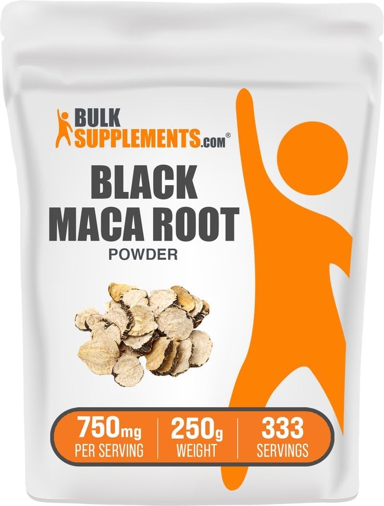 BulkSupplements.com Black Maca Toz - Black Maca Root Supplement, Herbal Supplement for Men & Women - Vegan, Gluten Free, 750 mg per Service, 250g (8.8 oz) (Pack of 1)