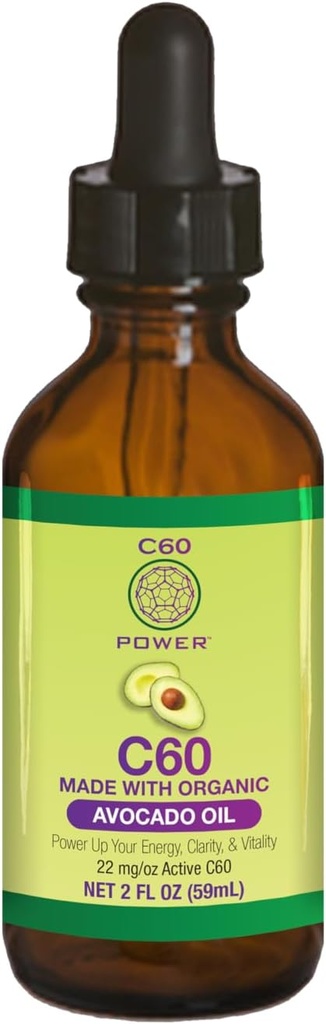 C60 Power C60 in Organic Avocado Oil - Natural Wellness Support for Men & Women, 99,99% Pure Carbon Fullerenes, Προωθεί την ενέργεια, τη διανοητική καθαρότητα, & Stamina - 2 fl oz μπουκάλι