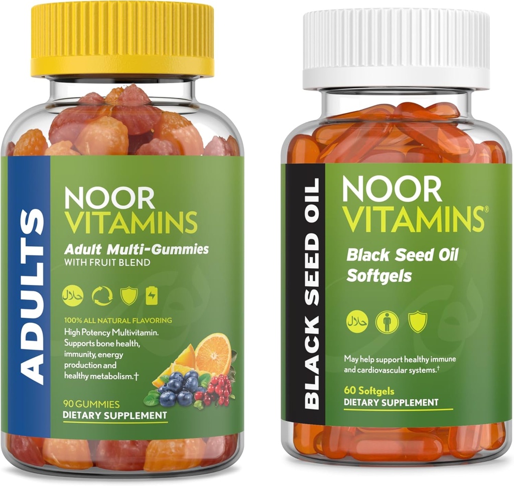 Noor Vitamins Adult Multivitamin Gummy and Black Seed Oil Bundle