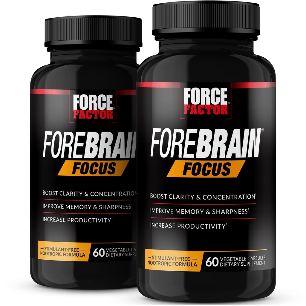 Force Factor Forebrain Focus Brain Booster, Brain Supplement to Boost Clarity & Concentration, Improve Memory & Sharpness & Productivity, Nootropic Brain Support Supplement, 120 Capsules, Black