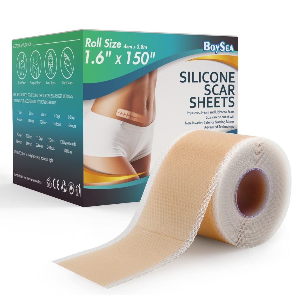 Profesyonel Silikon Scar Sheets (1.6) x 150" Scar Roll-3.8M) - Scars Removal Tedavisi - Keloid, C-Section, Cerrahi, Burn, Acne et