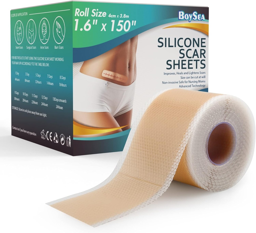Profesyonel Silikon Scar Sheets (1.6) x 150" Scar Roll-3.8M) - Scars Removal Tedavisi - Keloid, C-Section, Cerrahi, Burn, Acne et