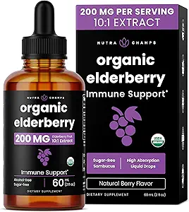 NutraChamps Black Elderberry Syrup, Potent 2000mg 10:1 Extract Sambucus Elderberry Syrup Antioxidant, Drops Berry Flavor, Liquid Elderberry Extract Sugar-Free 2oz, Immune Support