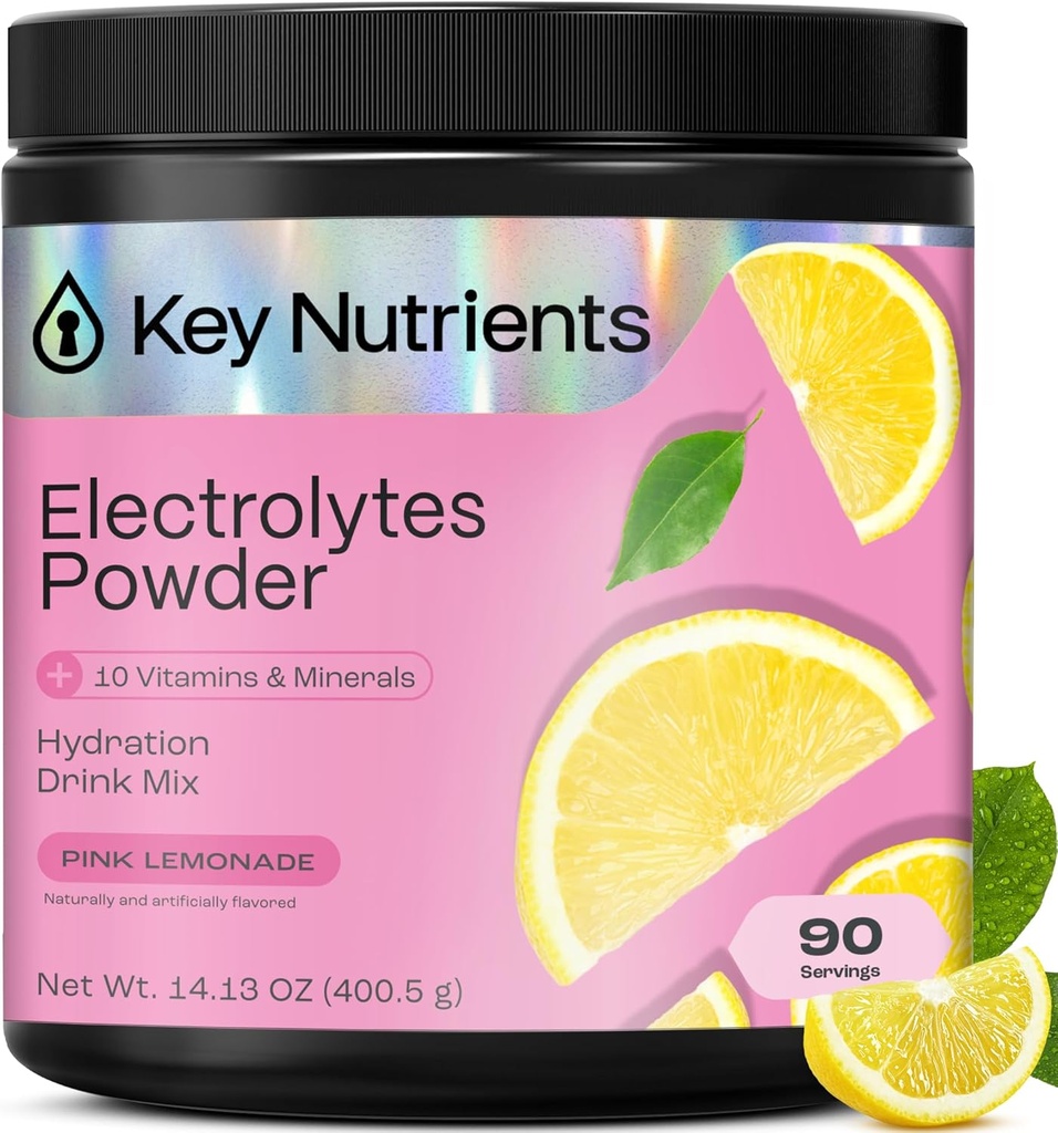 KEY NUTRIENTS Multivitamin Electrolytes Toz No Sugar - Fresh Pink Lemonade Electrolyte Toz - Endurance & Energy Supplement - Hydration Toz - No Calories - 90 Servisler - ABD'de Gerçekleştirilmiş