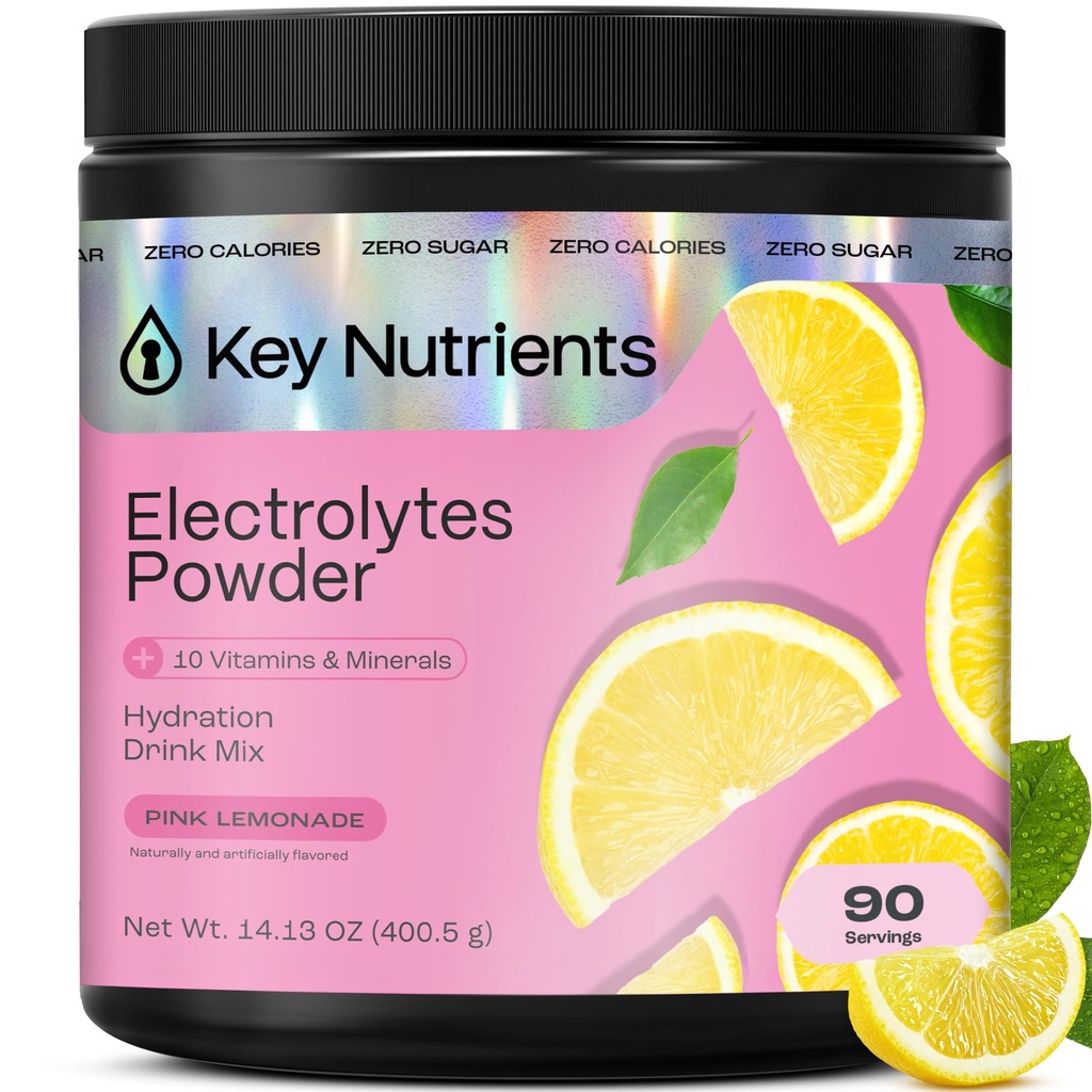 KEY NUTRIENTS Multivitamin Electrolytes Toz No Sugar - Fresh Pink Lemonade Electrolyte Toz - Endurance & Energy Supplement - Hydration Toz - No Calories - 90 Servisler - ABD'de Gerçekleştirilmiş
