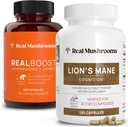Gerçek Mushrooms RealBoost (60ct) ve Lions Mane (120ct) Capsules Sche - Enerji, Vitality & Cognition - Energy & Brain Vitamins w/Cordyceps, BTC, Guayusa - Vegan, Non-GMO