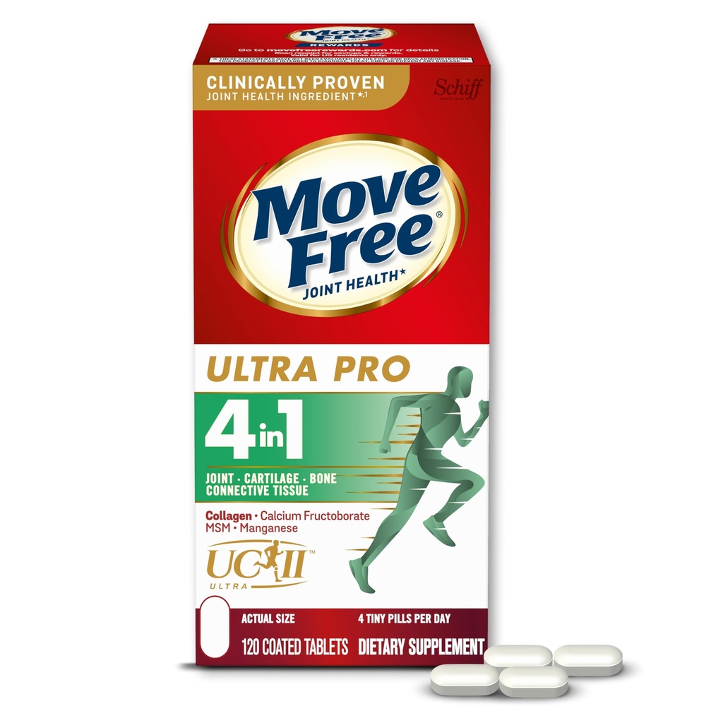 Quadruple Action Joint Support ile Free Ultra Pro'yu hareket edin - Tip 2 Collagen MSMuba Fructoborate & Manganese - Ortak Cartiliage Bone Connective Tissue, 120 Tablet (30 hizmet)
