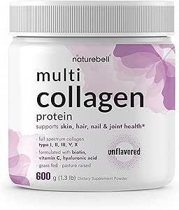 Multi Collagen Protein Powder 600g - 5 Types (I, II, III, V, X) Grass-Fed & Pasture-Raised | with Biotin 5000mcg, Vitamin C & Hyaluronic Acid | Keto, Paleo, Unflavored (54 Servings)